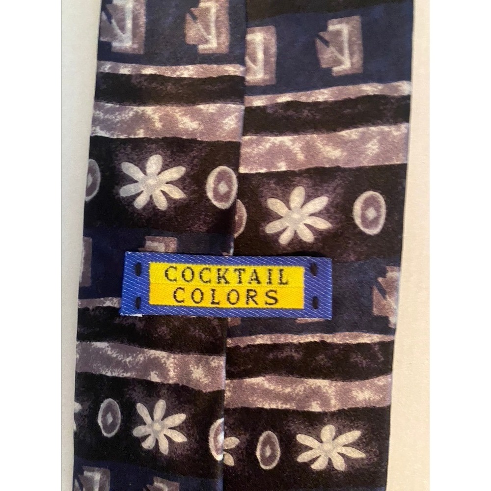 Cocktail Colors Mens Silk Tie Navy Blue Grey Floral Geometric Stripe Made in USA